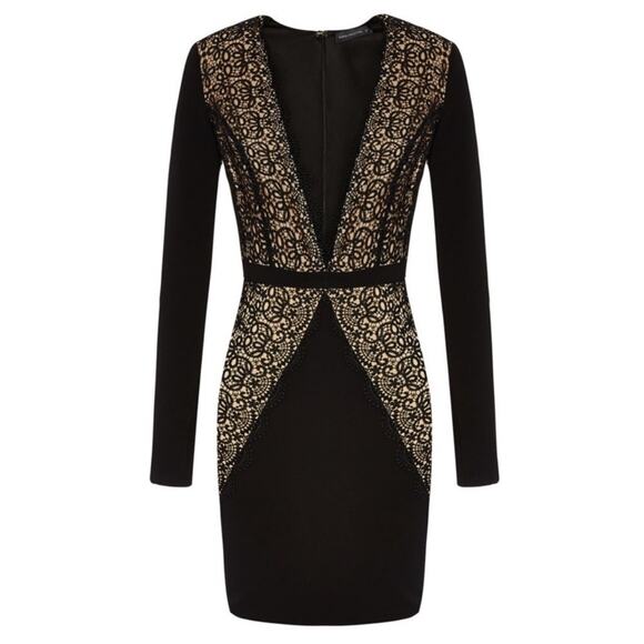 Misha Collection Paulina Scalloped Lace Trim Sheath Cocktail Mini Dress | M - Picture 3 of 13